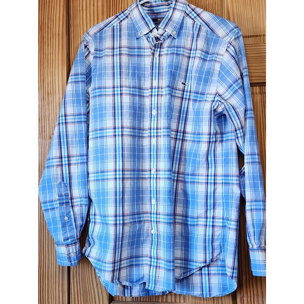 Vineyard Vines Slim Fit Plaid Button Down Shirt Men’s Size M Blue